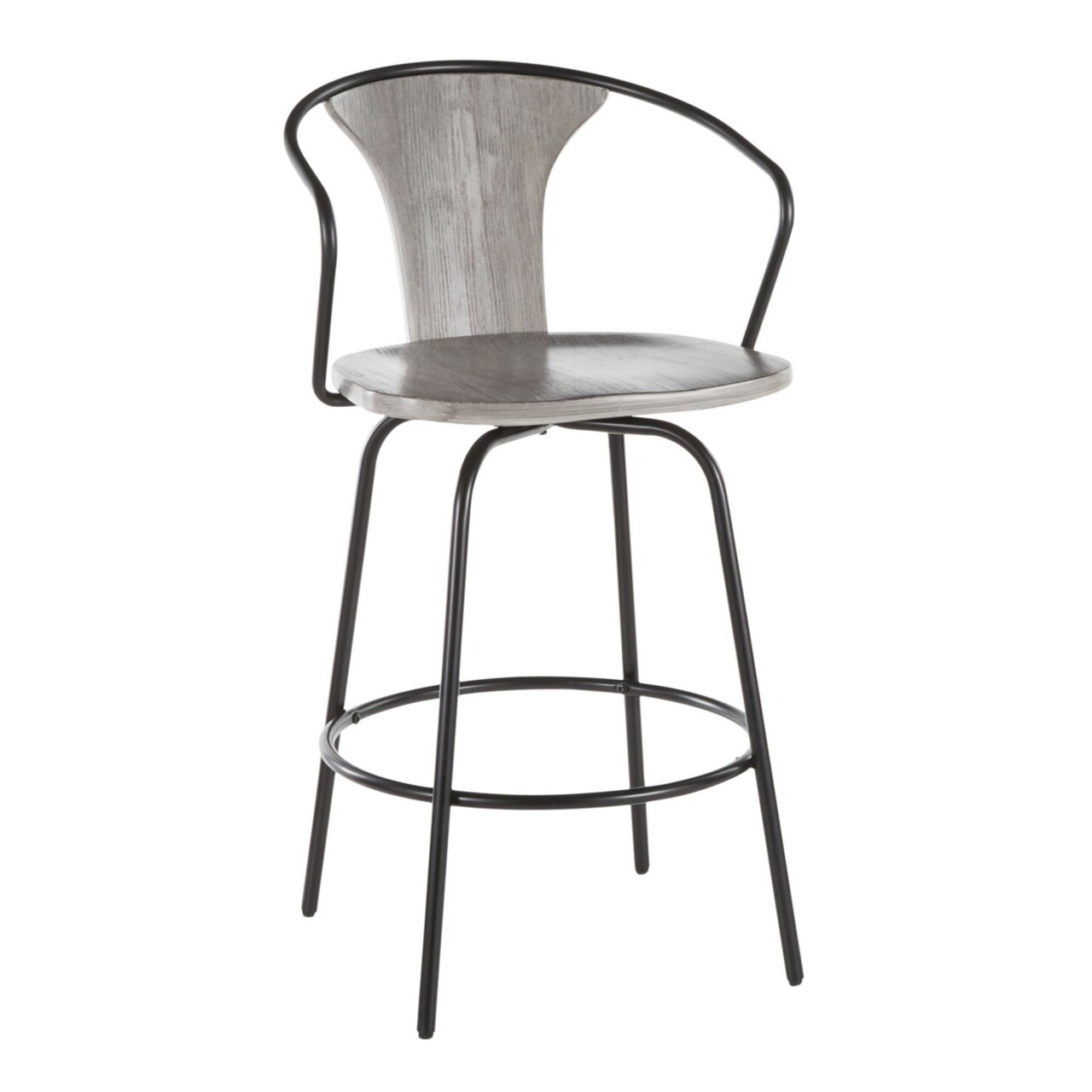 Lumisource Waco Industrial Counter Stool With Black Metal And Grey Wood